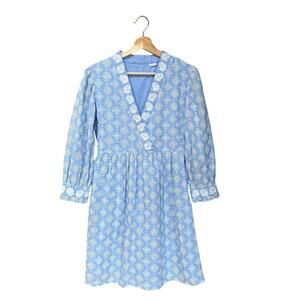 Mahila by Tolani x Sundance Blue/White Eyelet Long Sleeve Dress Sz M MSRP $174
